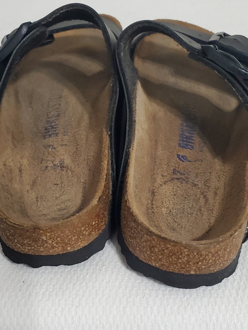 Birkenstock Arizona Black Rubbed Leather Double Strap Sandal Womens EU 37 - Picture 9 of 10